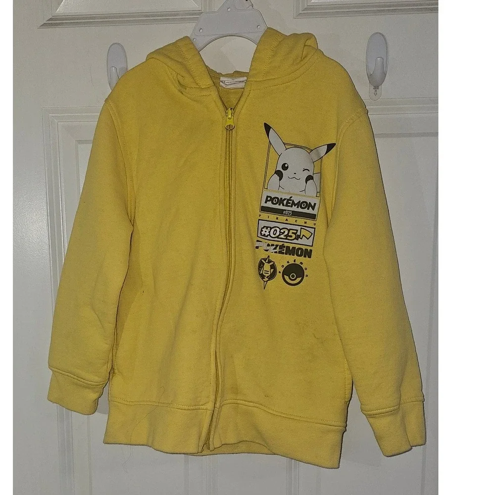 Pokemon Pikachu Boys Yellow Full Zip Hoodie 3D Ears Graphic Sweatshirt Sz Small - Picture 1 of 6